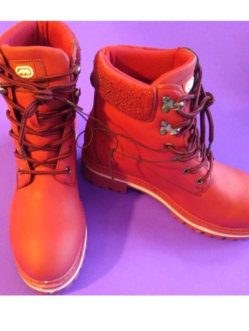 New w/Flaw- Red by Marc Ecko Rhinestone Lug sole Boots 90s Y2K Hip Hop Sz 7.5
